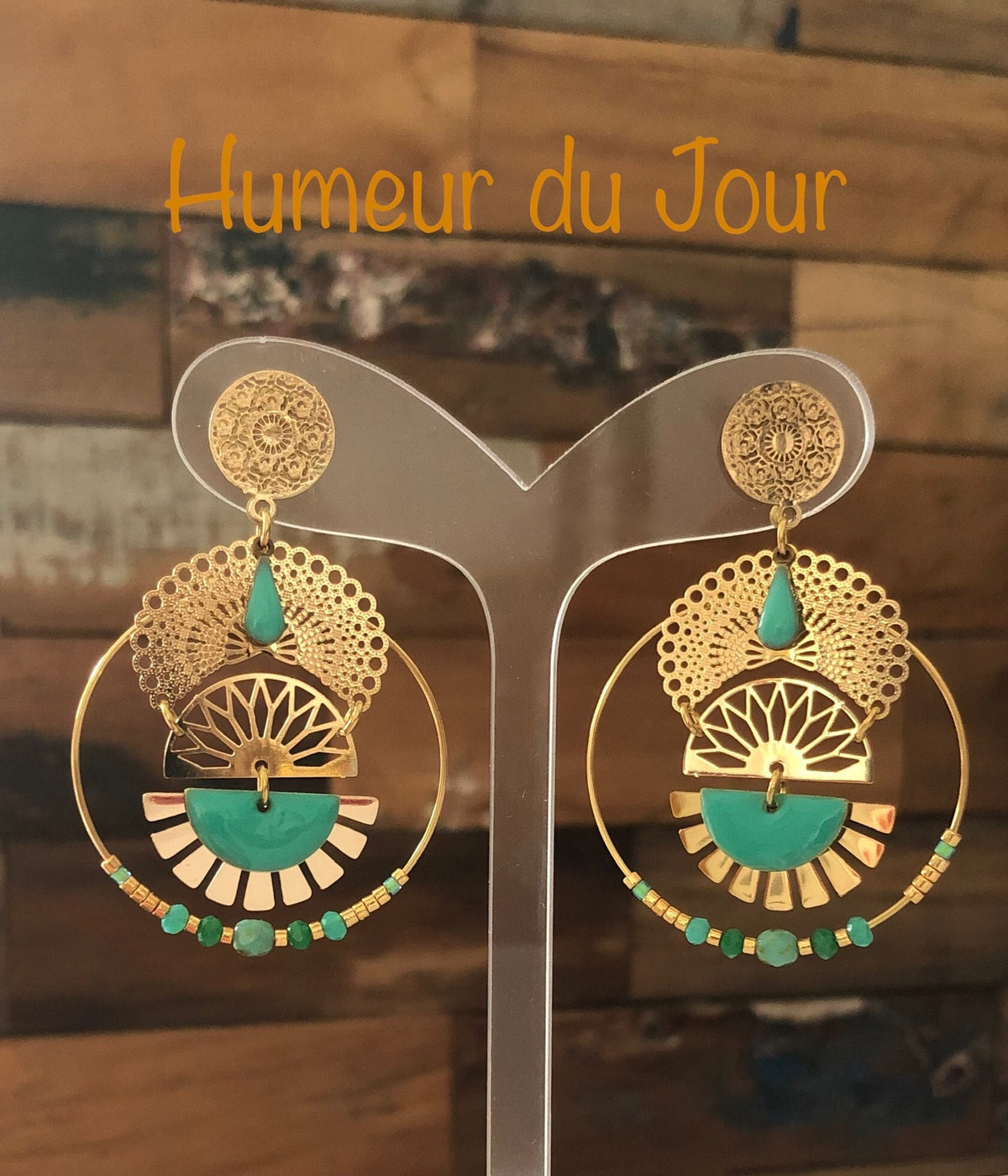 "Green Rising Sun" Creole Earrings
