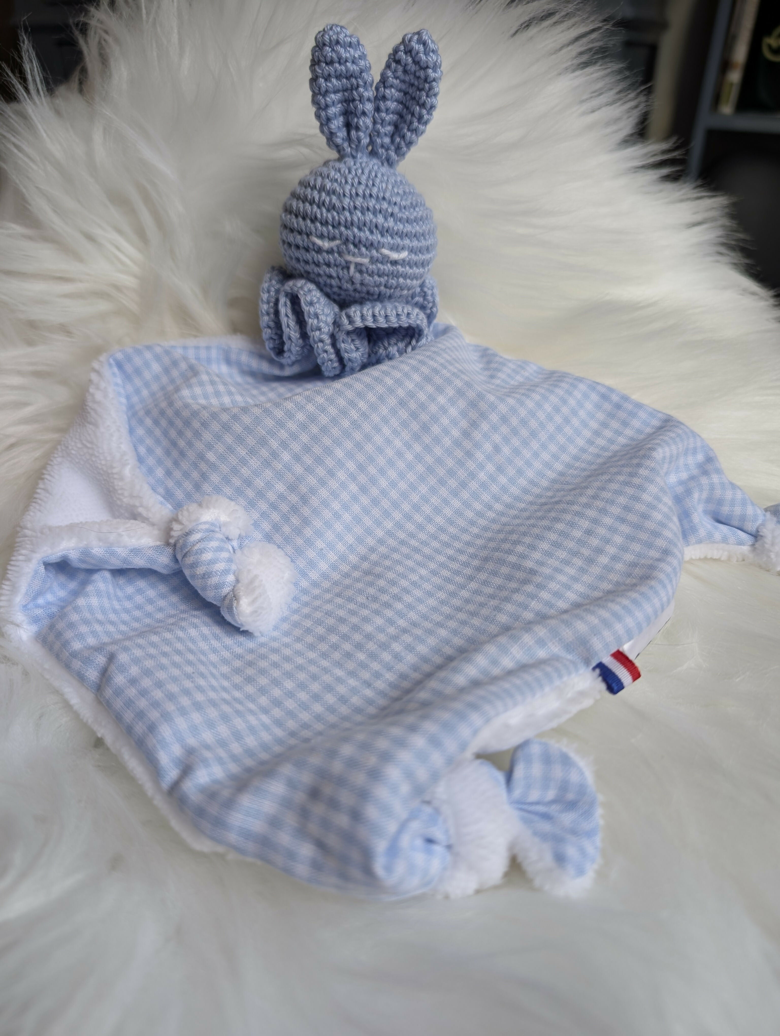DOUDOU LAPIN VICHY BLEU CIEL