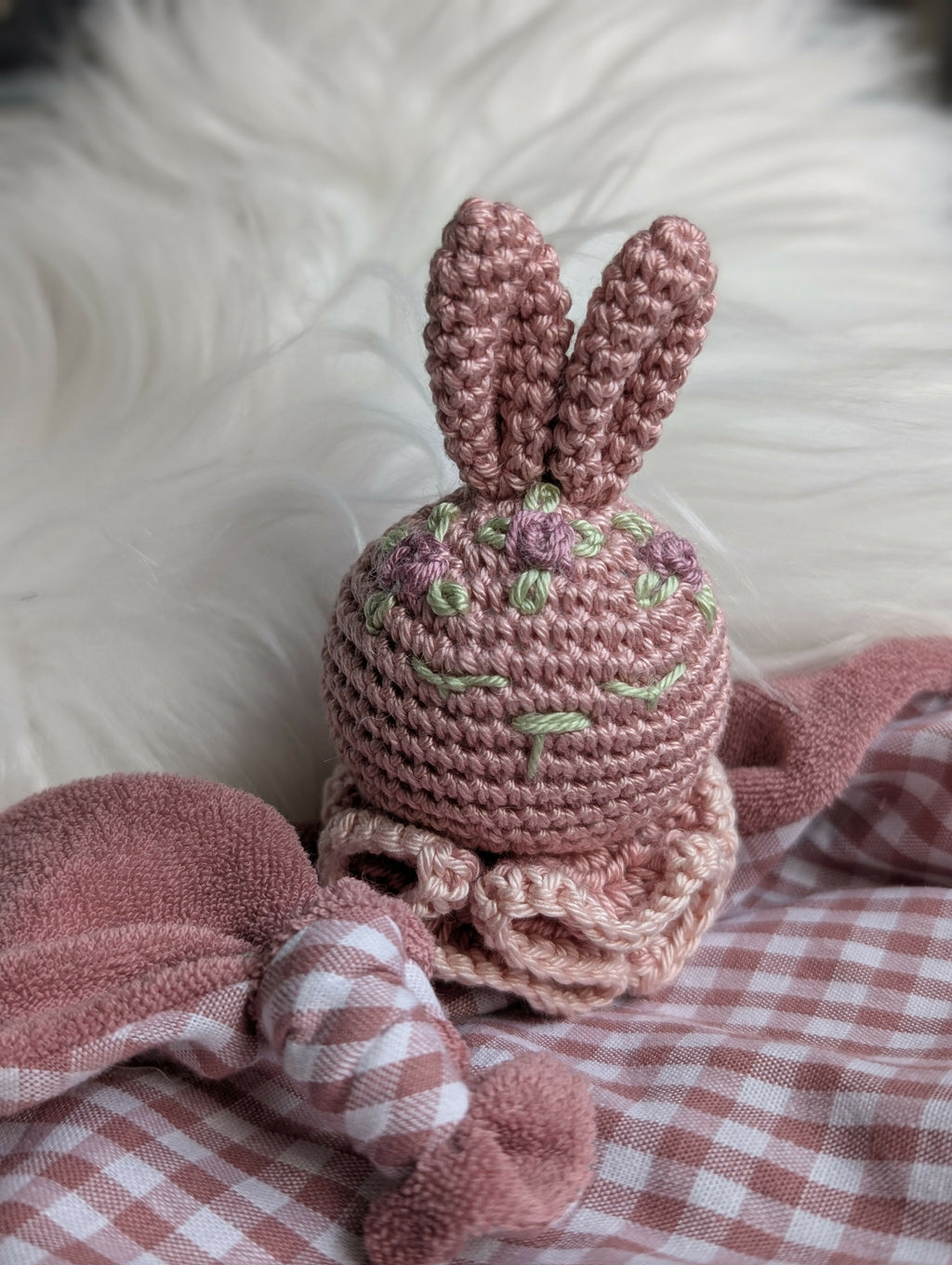 Doudou lapin vichy vieux rose