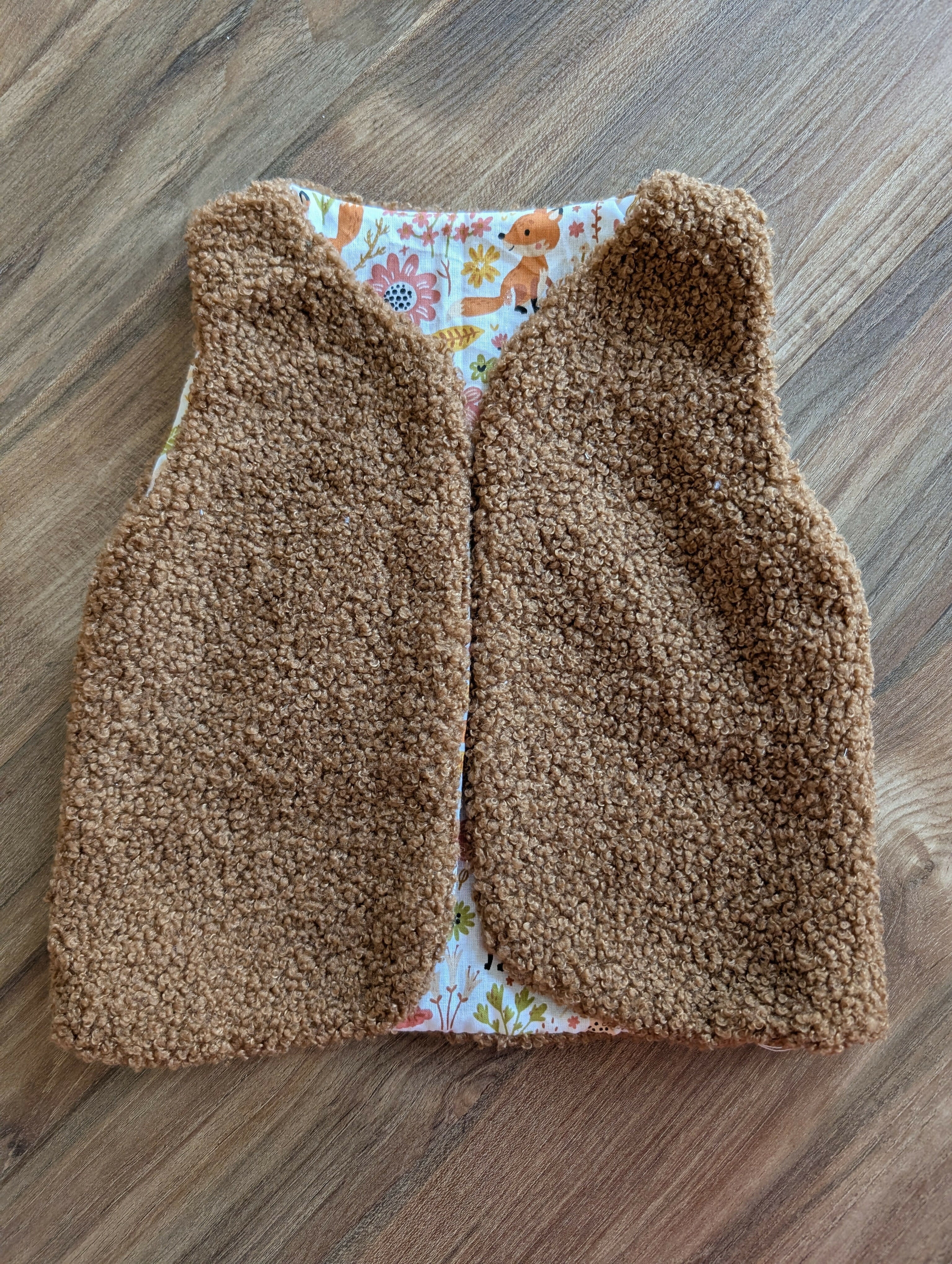 Gilet de berger réversible 18 mois 3 ans bouclette marron renard