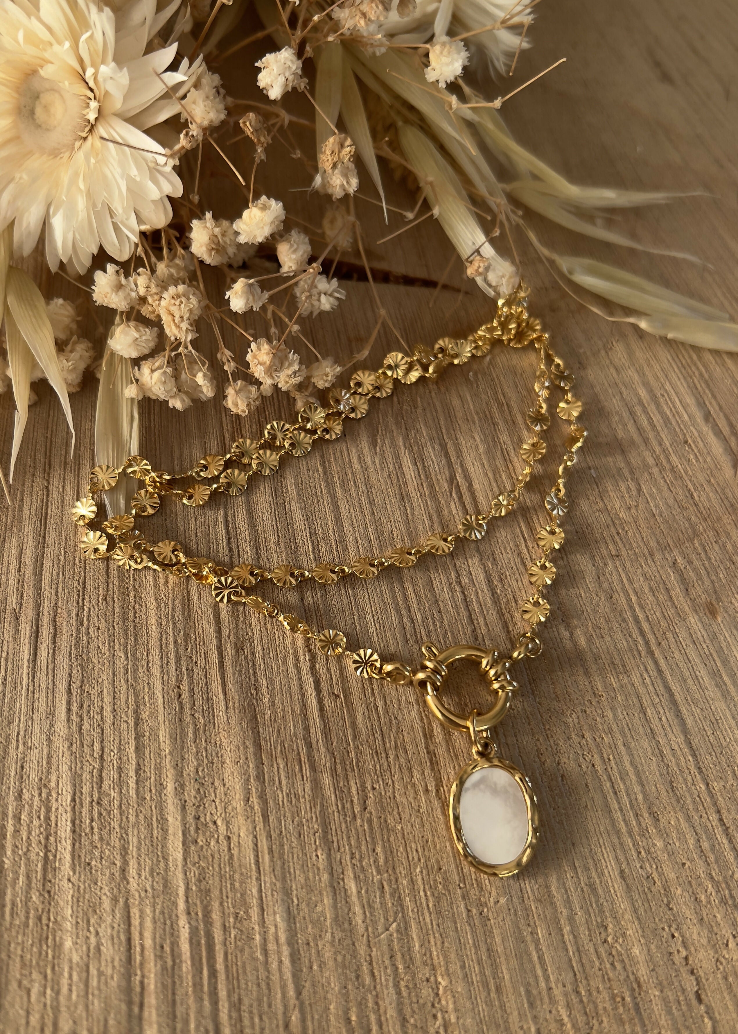Collier maille soleil & nacre naturelle