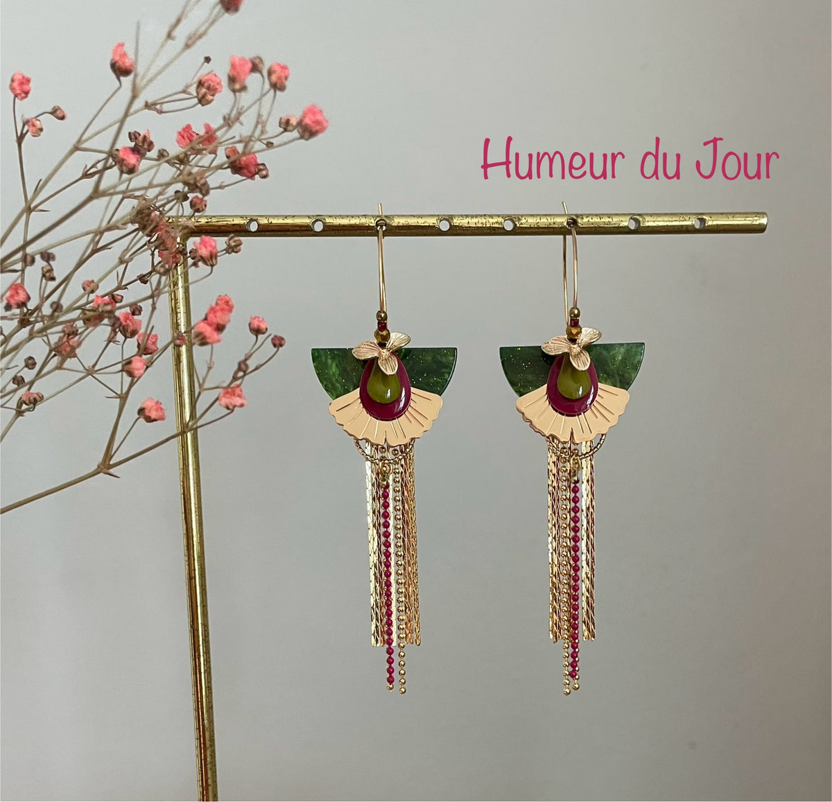 Green and plum "cascading" creoles.