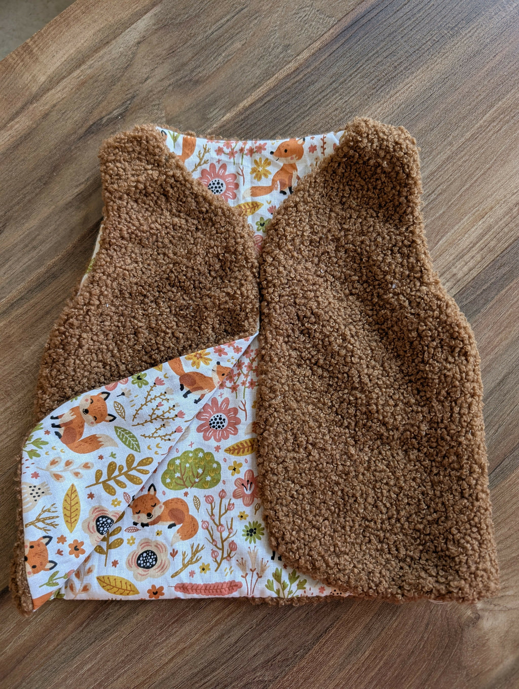 Gilet de berger réversible 18 mois 3 ans bouclette marron renard