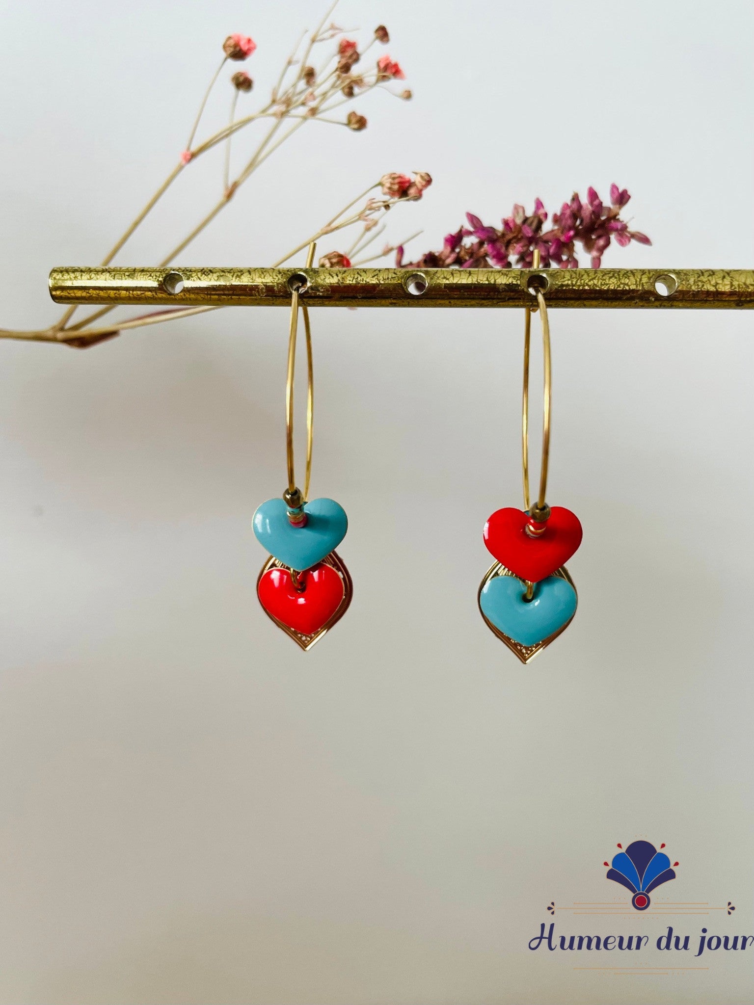 "2 Hearts" Creole Hoop Earrings
