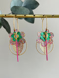 Multicolor and Green Sequin Flower Hoop Earrings