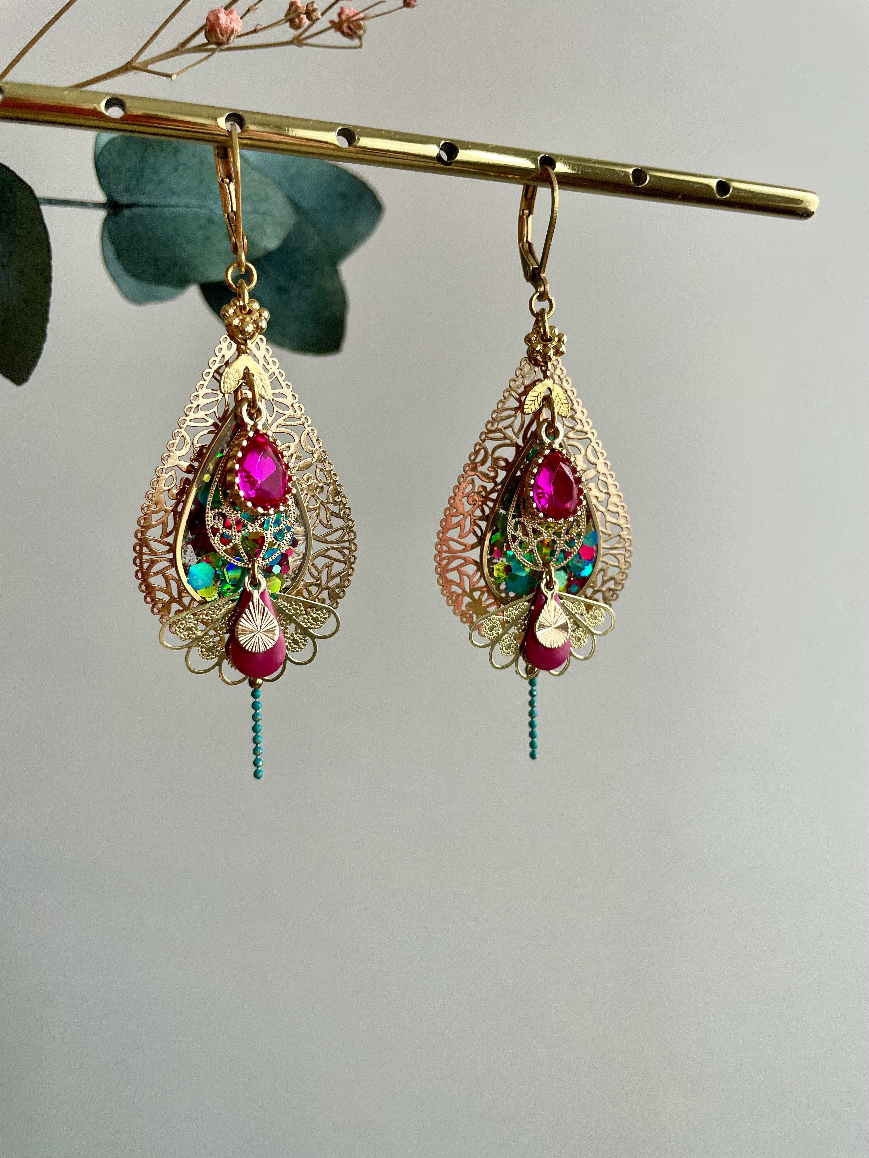 "Disco Porto" multicolored and pink sleeper earrings