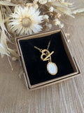 Collier fermoir coeur & pendentif nacre naturelle ovale