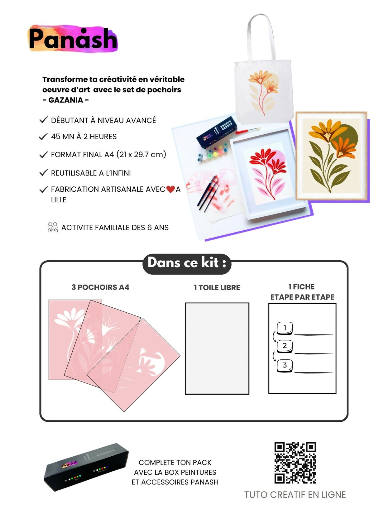 Kit Pochoirs GAZANIA – 3 pochoirs superposables, fleurs solaires & éclat créatif | Panash Art