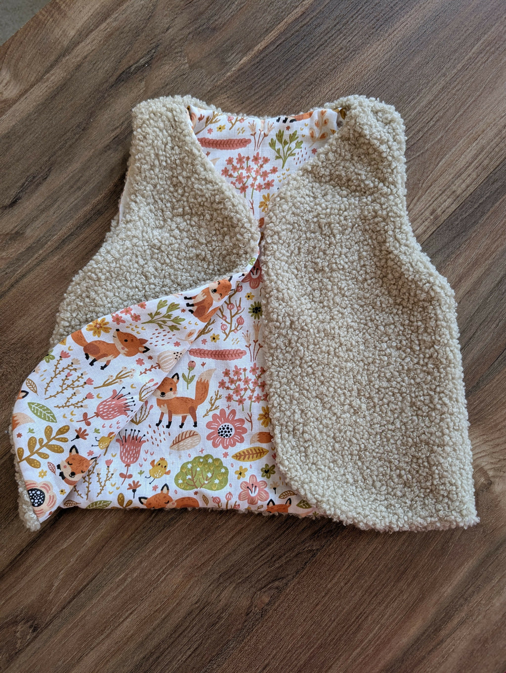 Gilet de berger réversible 18 mois 3 ans bouclette marron renard