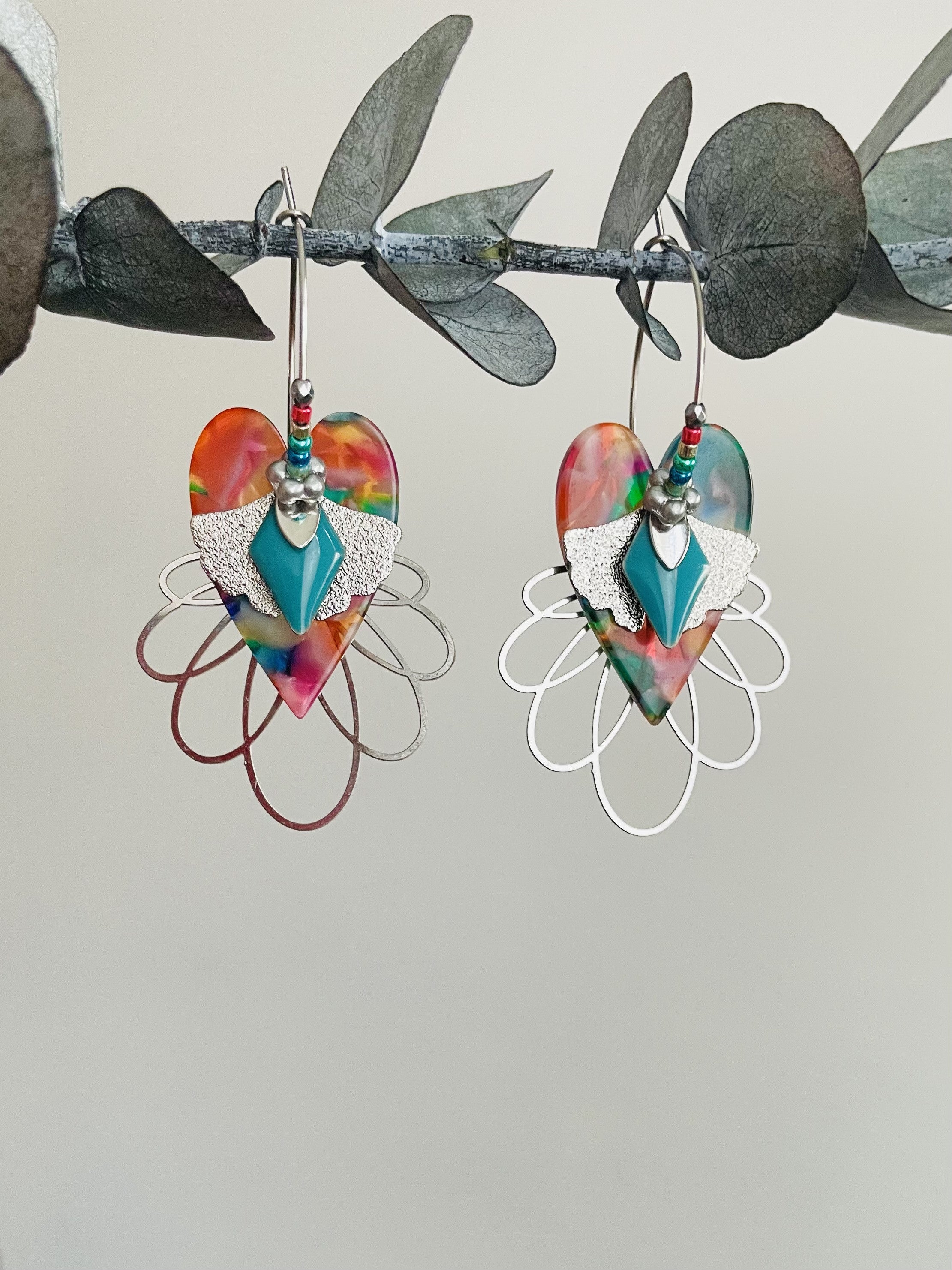 "Lotus Heart" Multicolored Creole Earrings