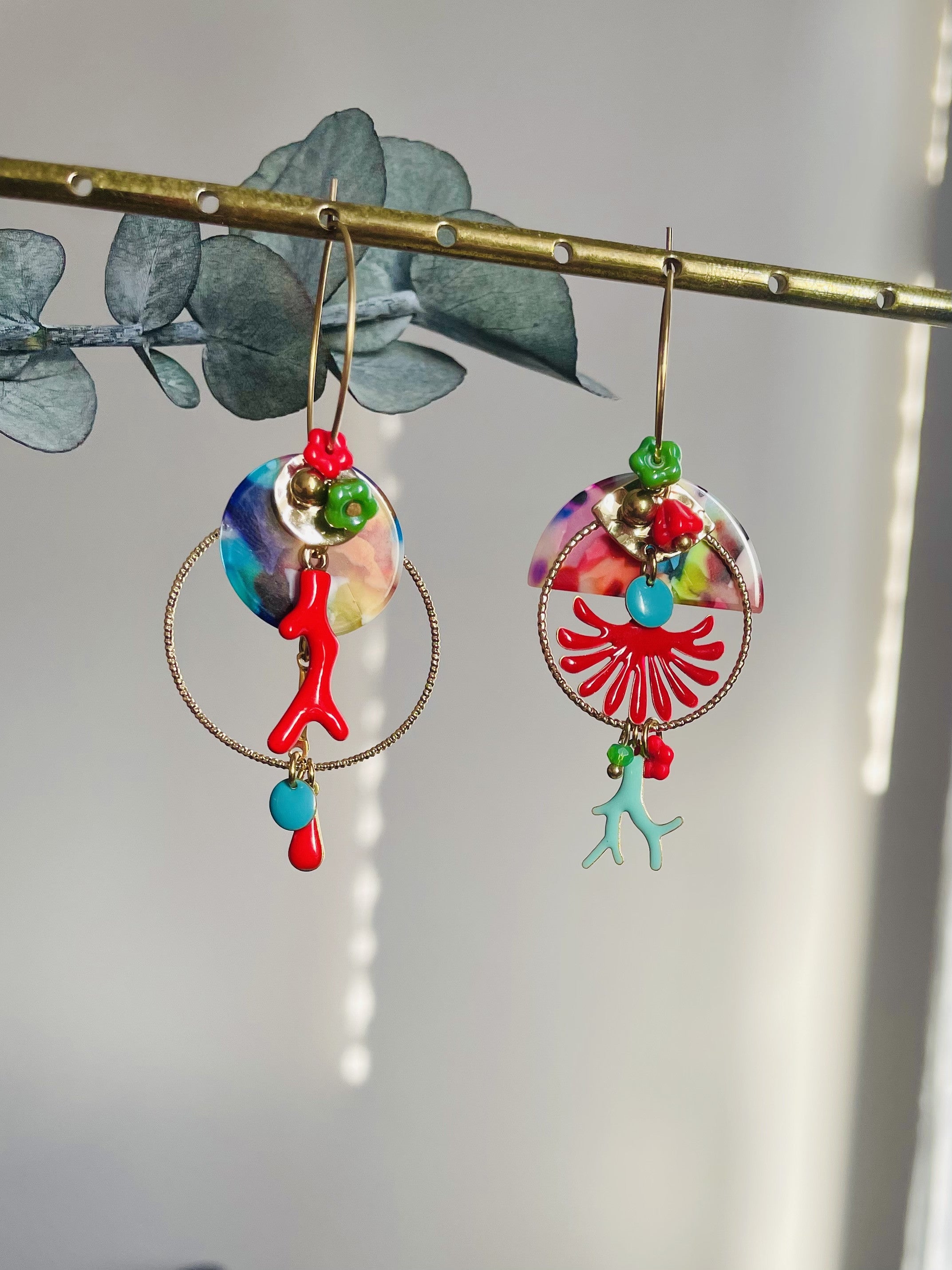 Multicolor "Asymmetric Coral" Hoop Earrings