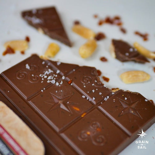 Tablette de chocolat au Lait, cacahuètes, caramel et fleur de sel - 100G - BIO