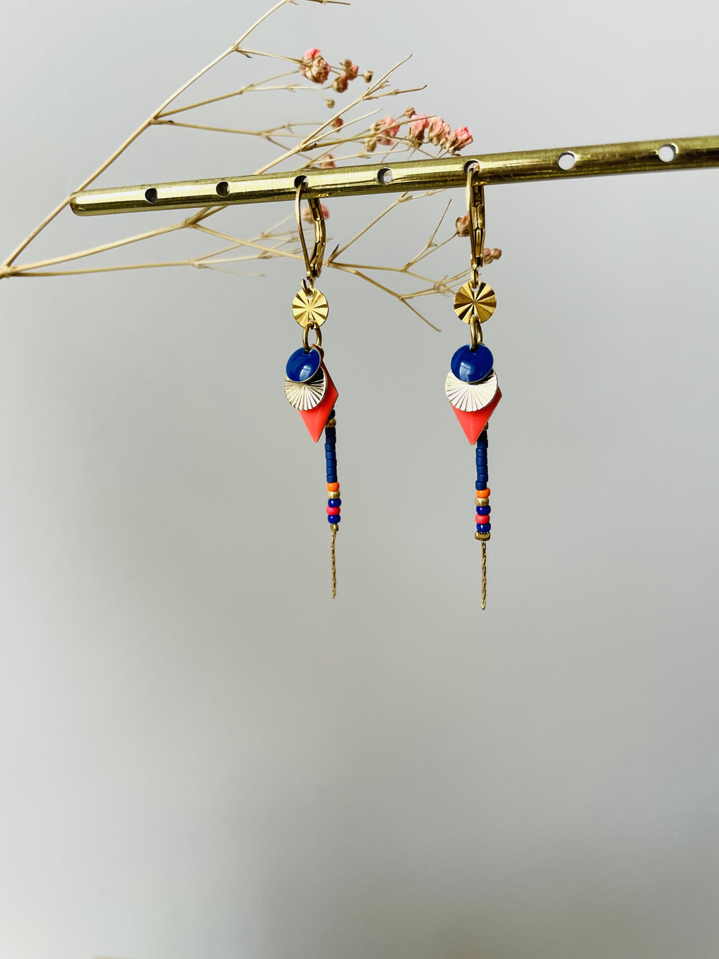 Dormeuses "Losange Arlequin" oranges et bleus
