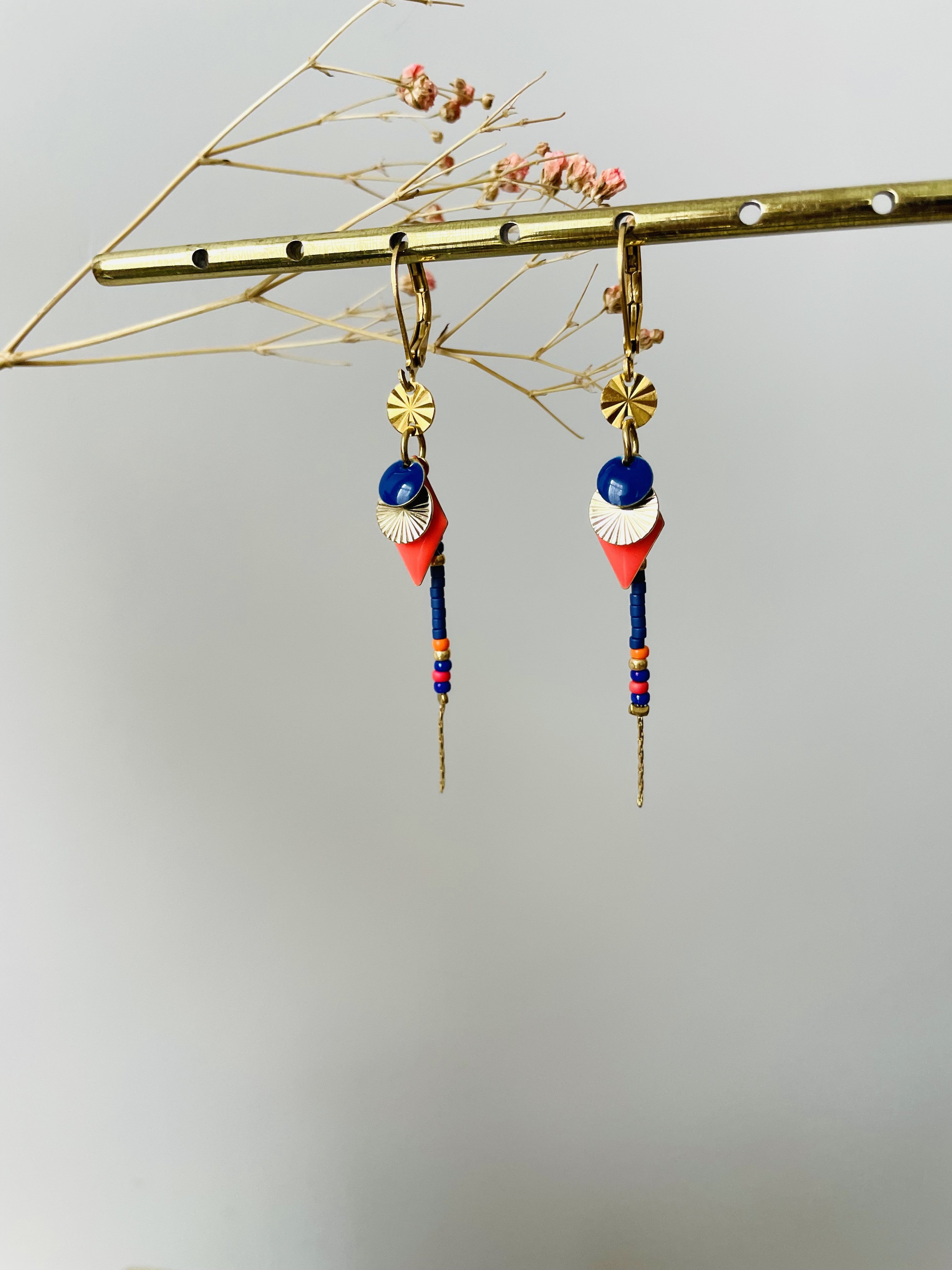 Dormeuses "Losange Arlequin" oranges et bleus