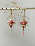 Dormeuses "Gingko funambule" roses et rouges