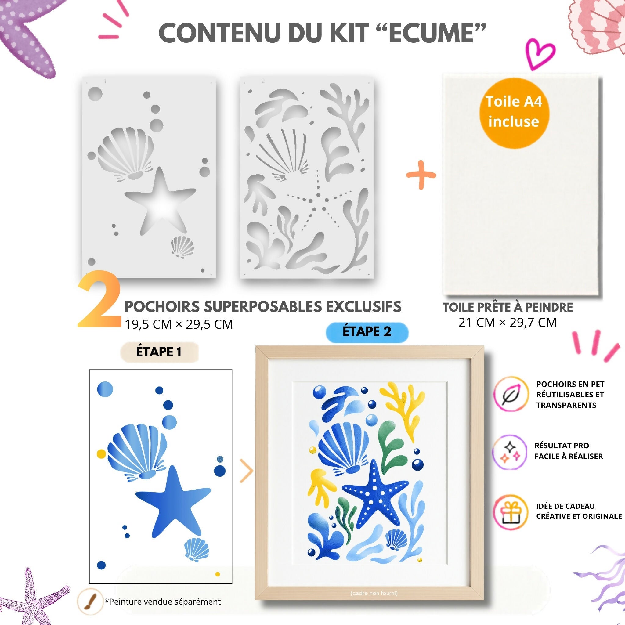 KIt POCHOIRS A4 - Ecume 'les trésors du large'