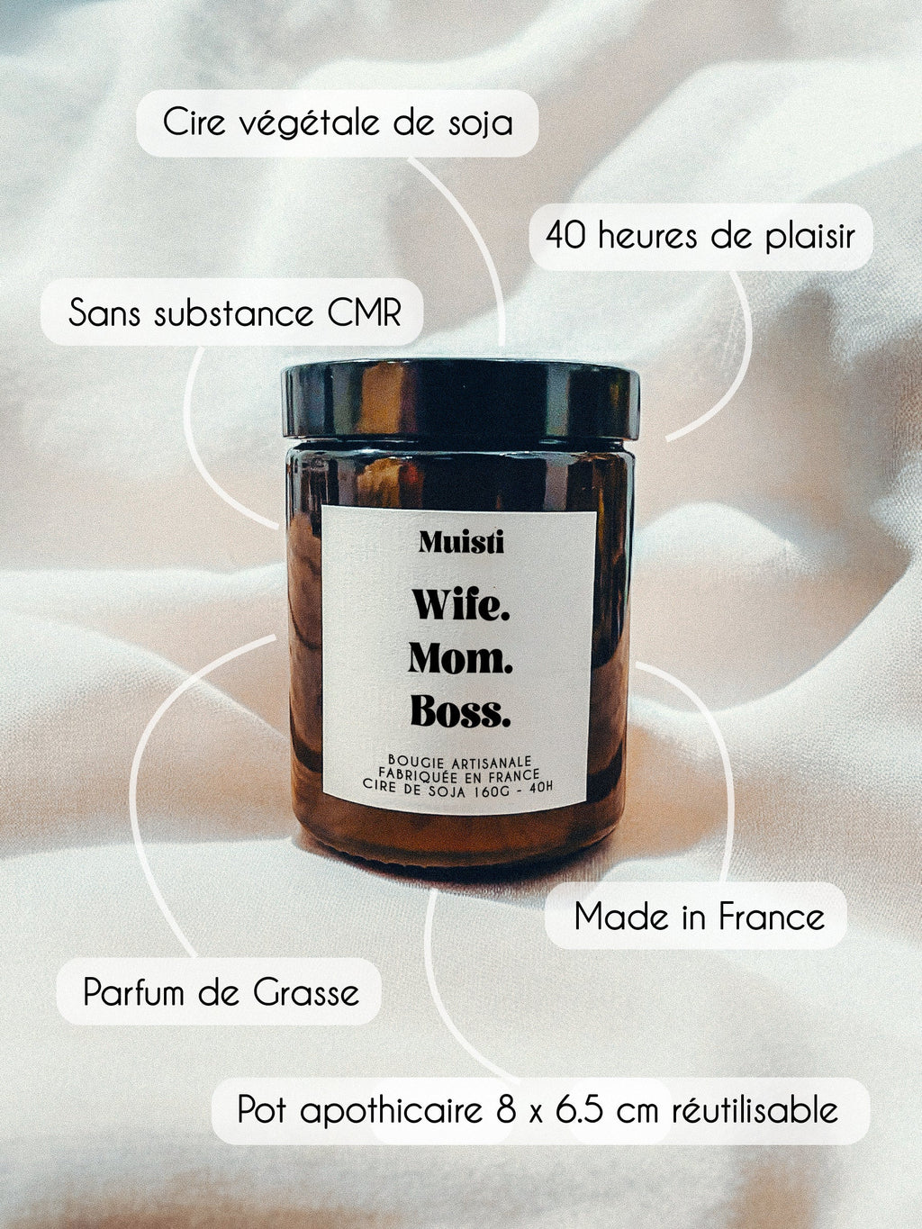 Bougie à message - Wife. Mom. Boss.