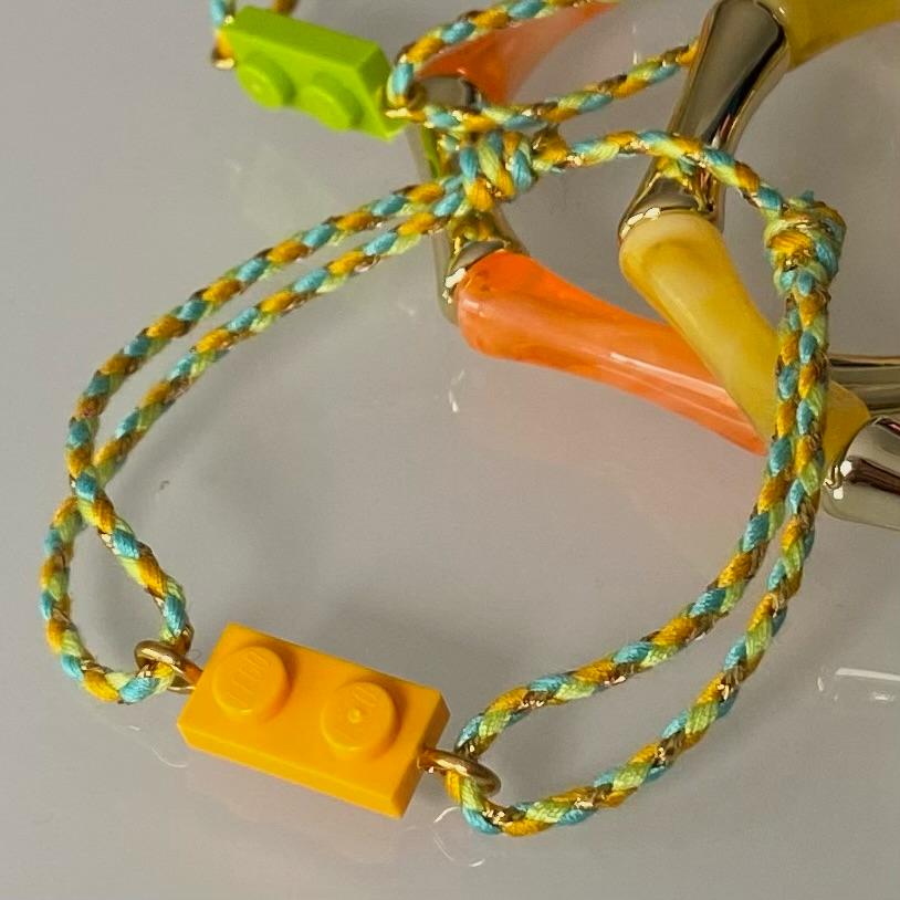Bracelet ajustable cordon tressé jaune/vert