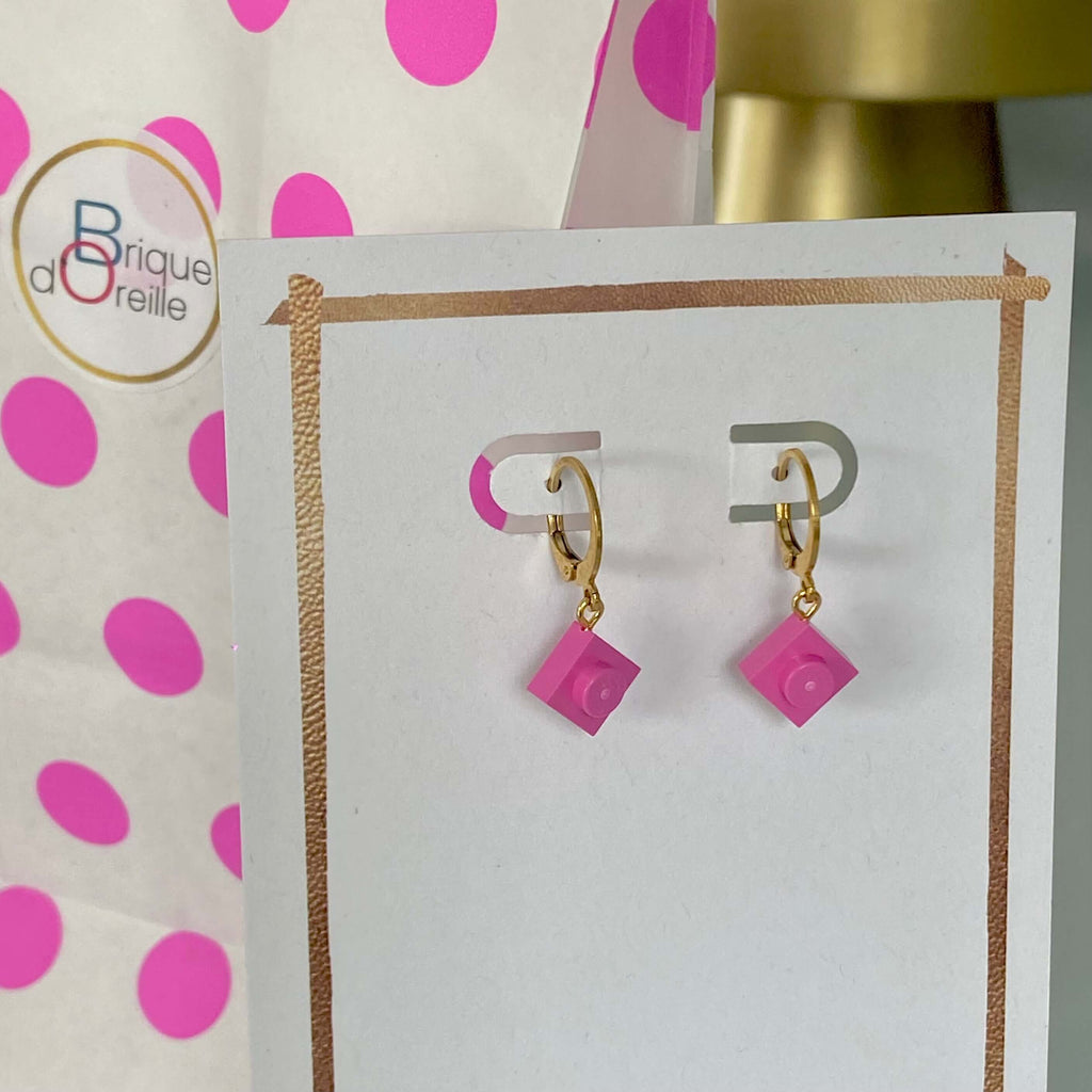 Mini boucles d'oreilles Dormeuses en acier inoxydable avec une brique de Lego®