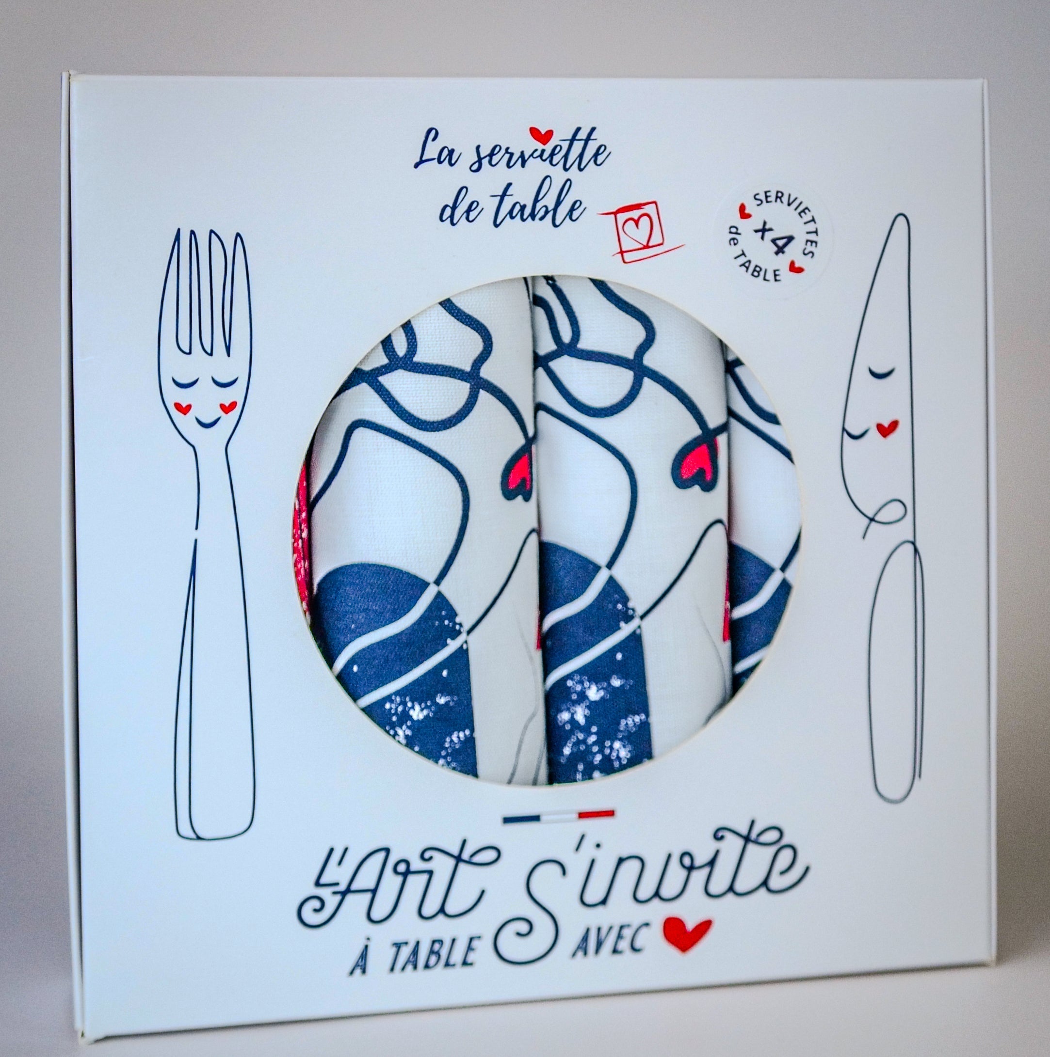 Coffret de 4 serviettes de table - La Serviette de Table - Linge de table -  "Les Âmes Soeurs"œurs"