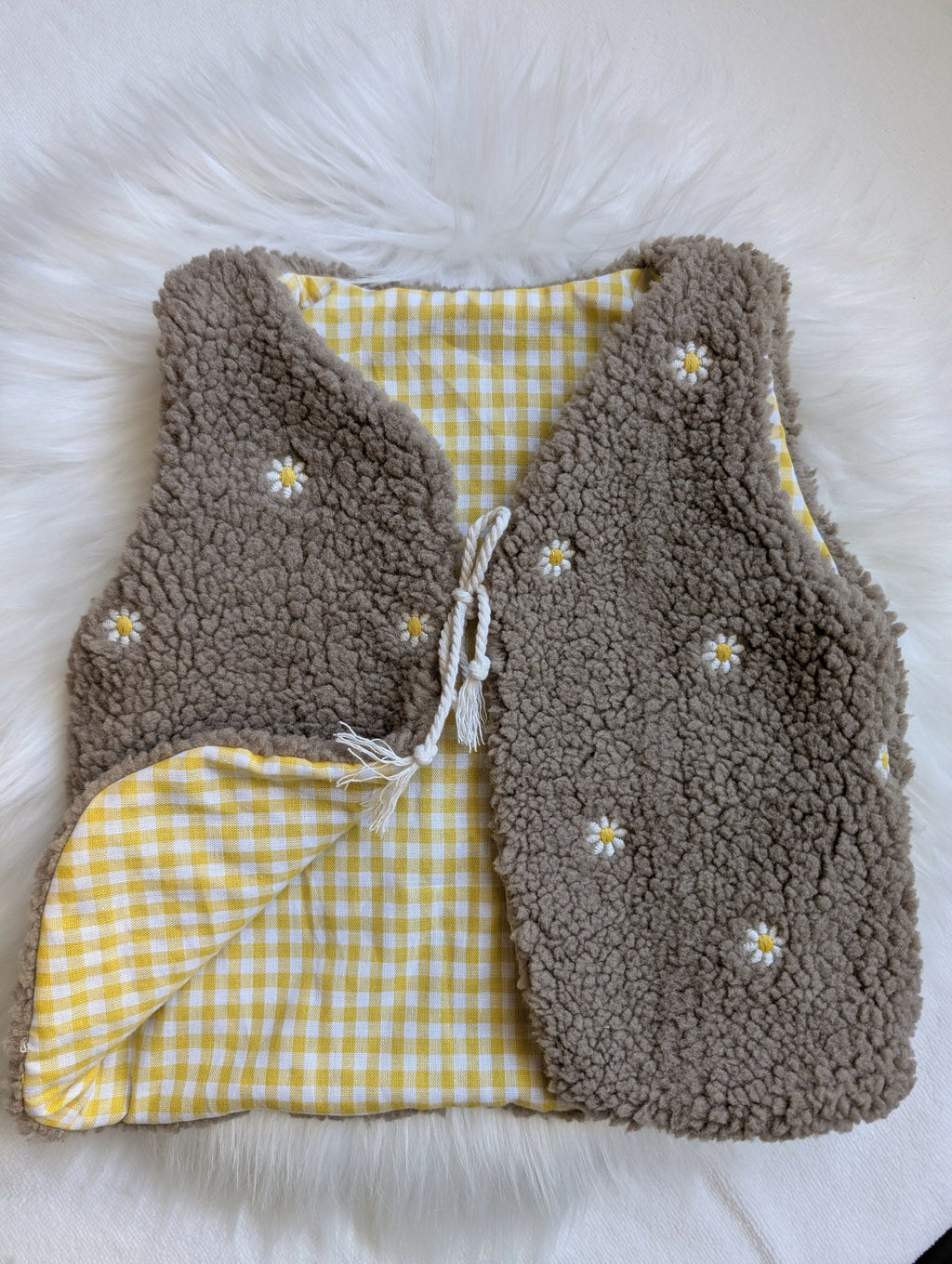 GILET DE BERGER 18 mois 3 ans SHERPA FLEURS VICHY JAUNE
