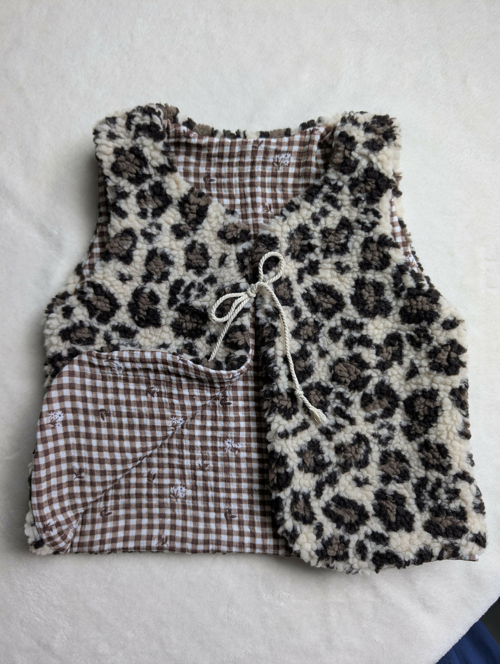 Gilet de berger réversible 4- 6 ans SHERPA leopard vichy marron