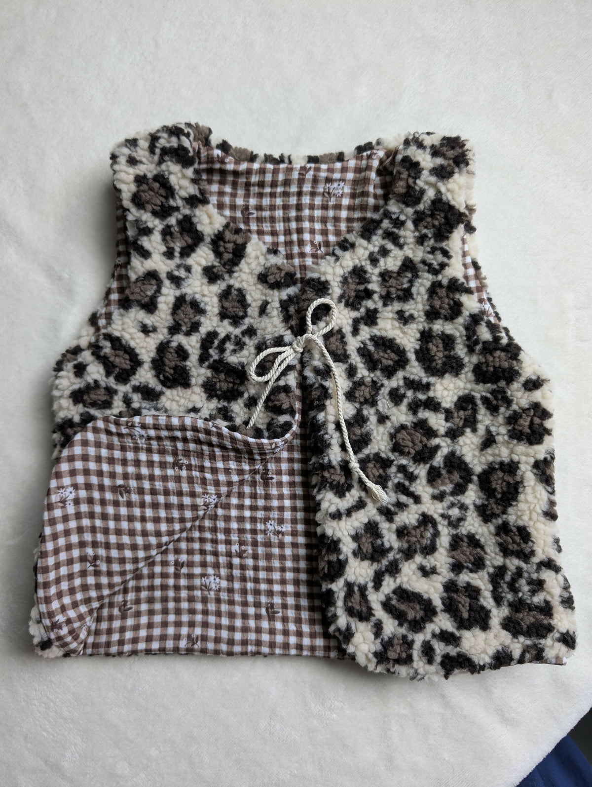 Gilet de berger réversible 4- 6 ans SHERPA leopard vichy marron