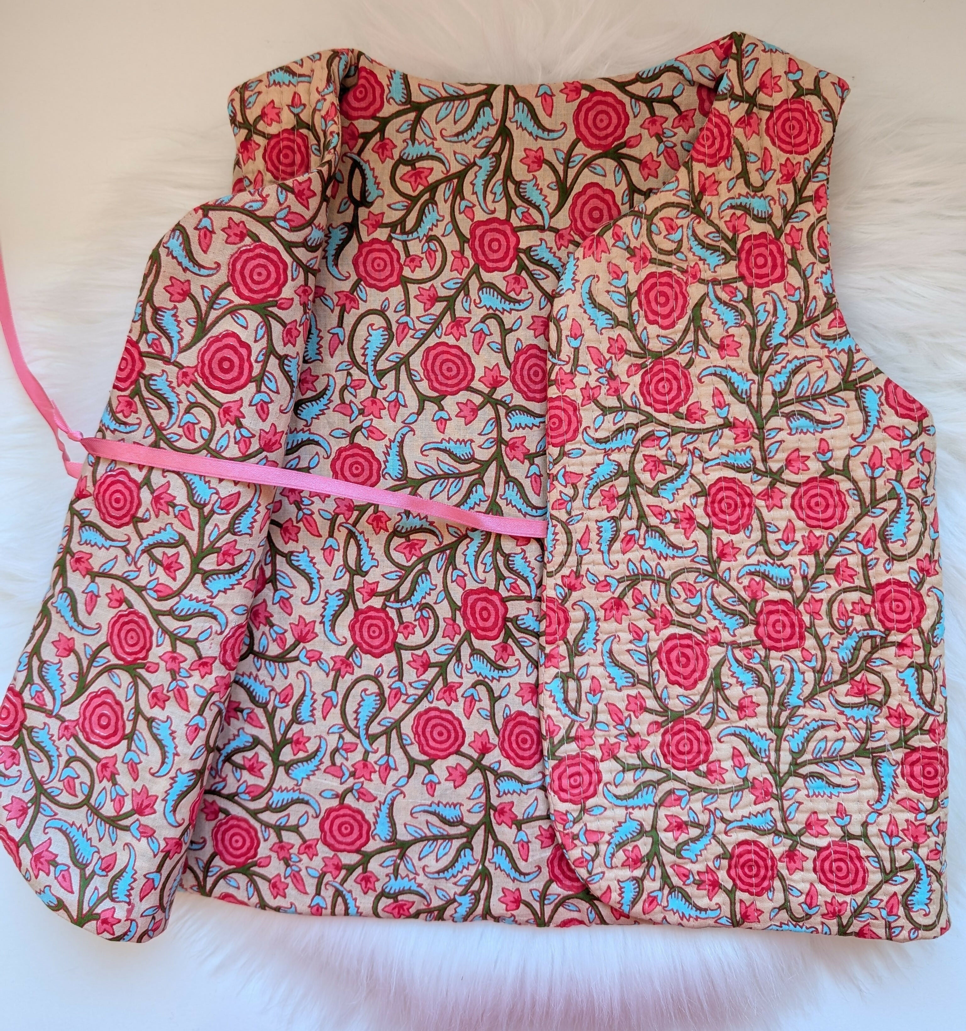 GILET DE BERGER réversible 4 à 6 ans matelassé indien rose
