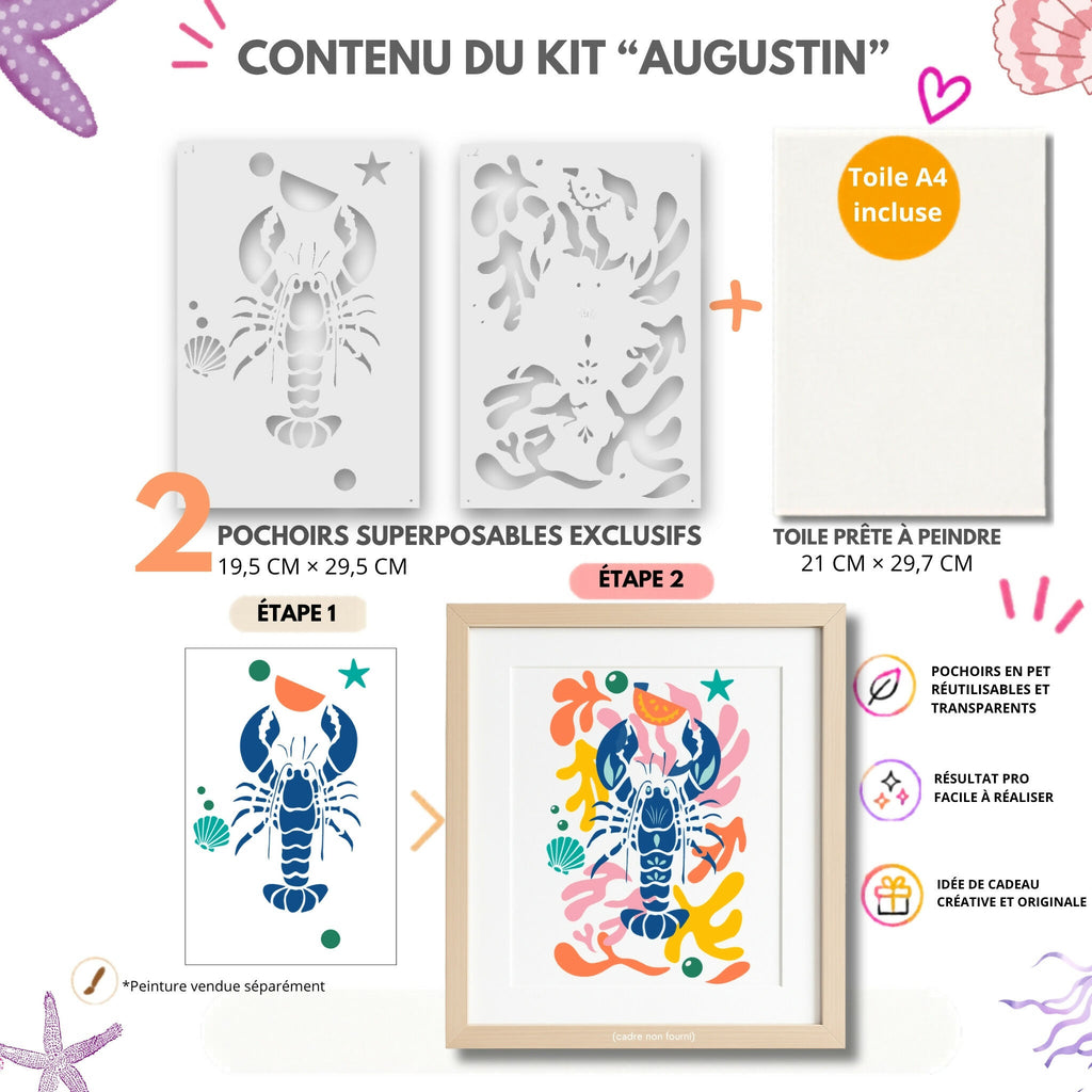 KIt POCHOIRS A4 - AUGUSTIN le Homard collection 'les trésors du large'