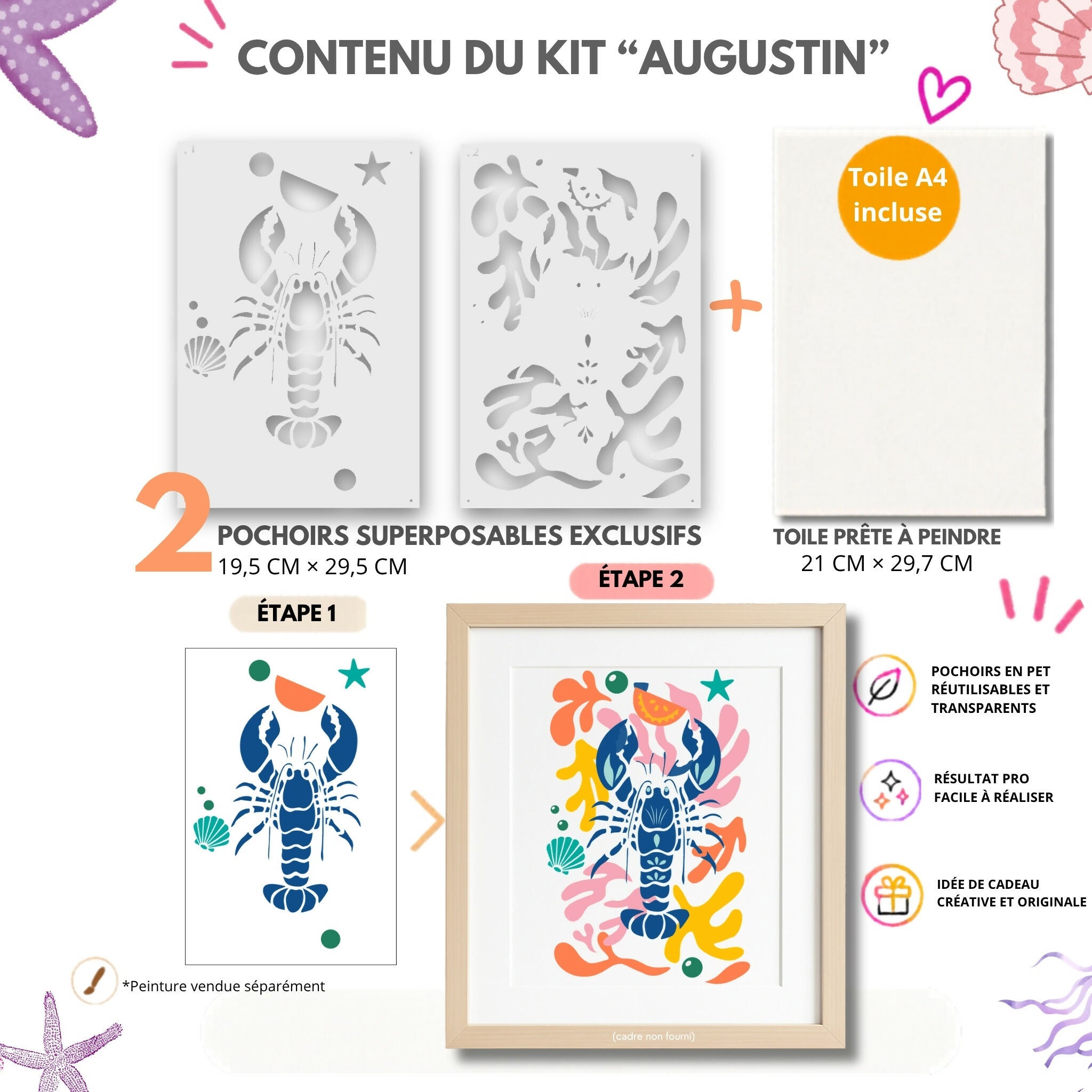 KIt POCHOIRS A4 - AUGUSTIN le Homard collection 'les trésors du large'