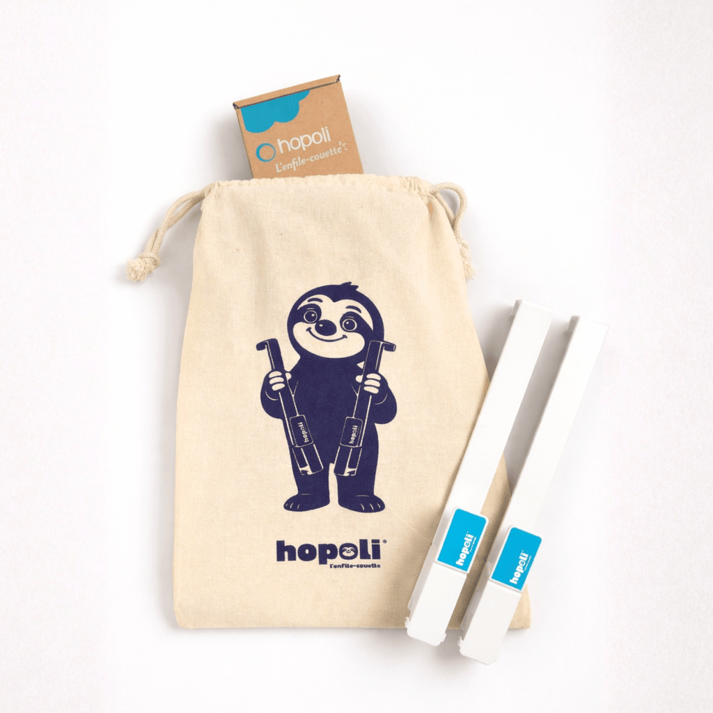 Photo fiche produit pochon cadeau + enfile-couette Hopoli