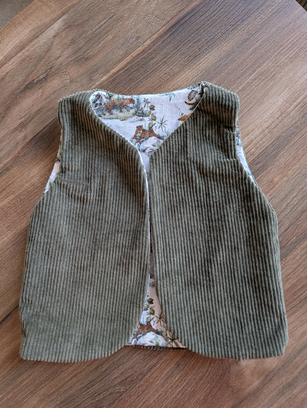 Gilet de berger réversible 18 mois 3 ans velour vert tigre