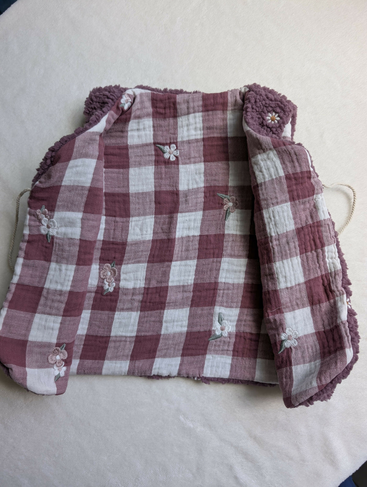 GILET DE BERGER 4-6 Ans SHERPA Fleurs violet VICHY brodé