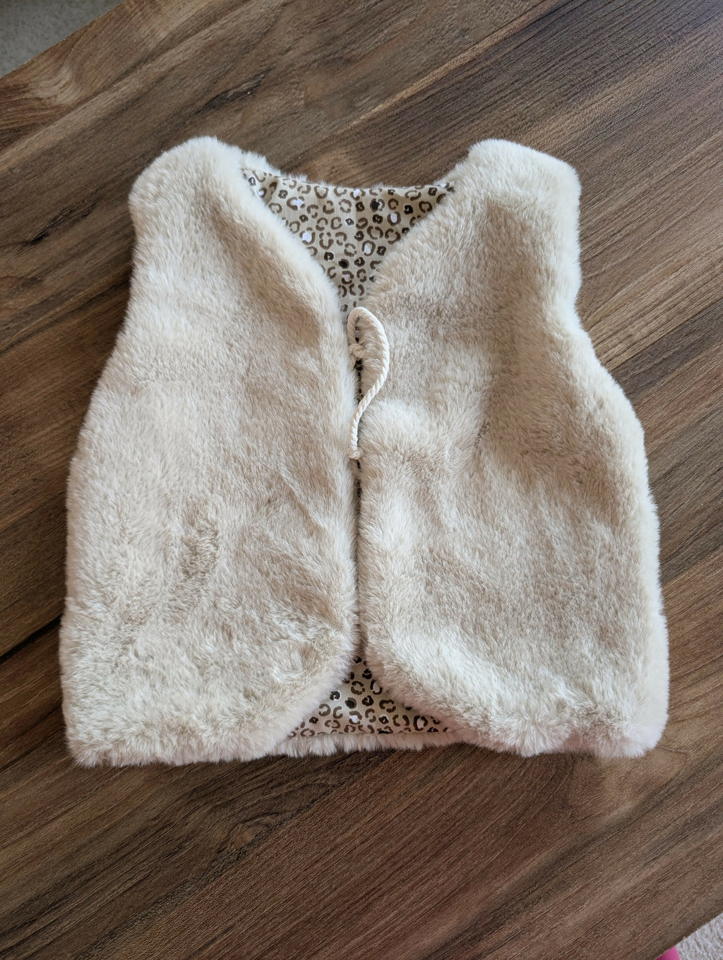 Gilet de berger réversible 18 mois 3 ans fourrure beige léopard
