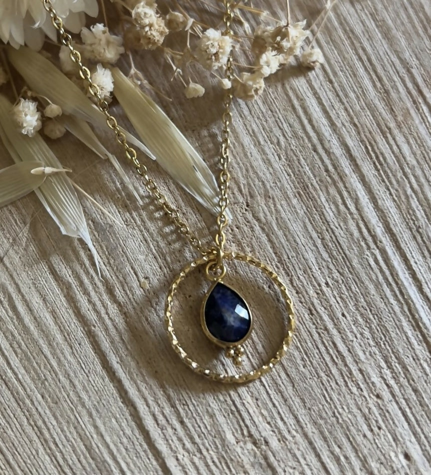 Collier cercle + goutte bleu marine Lapis Lazuli