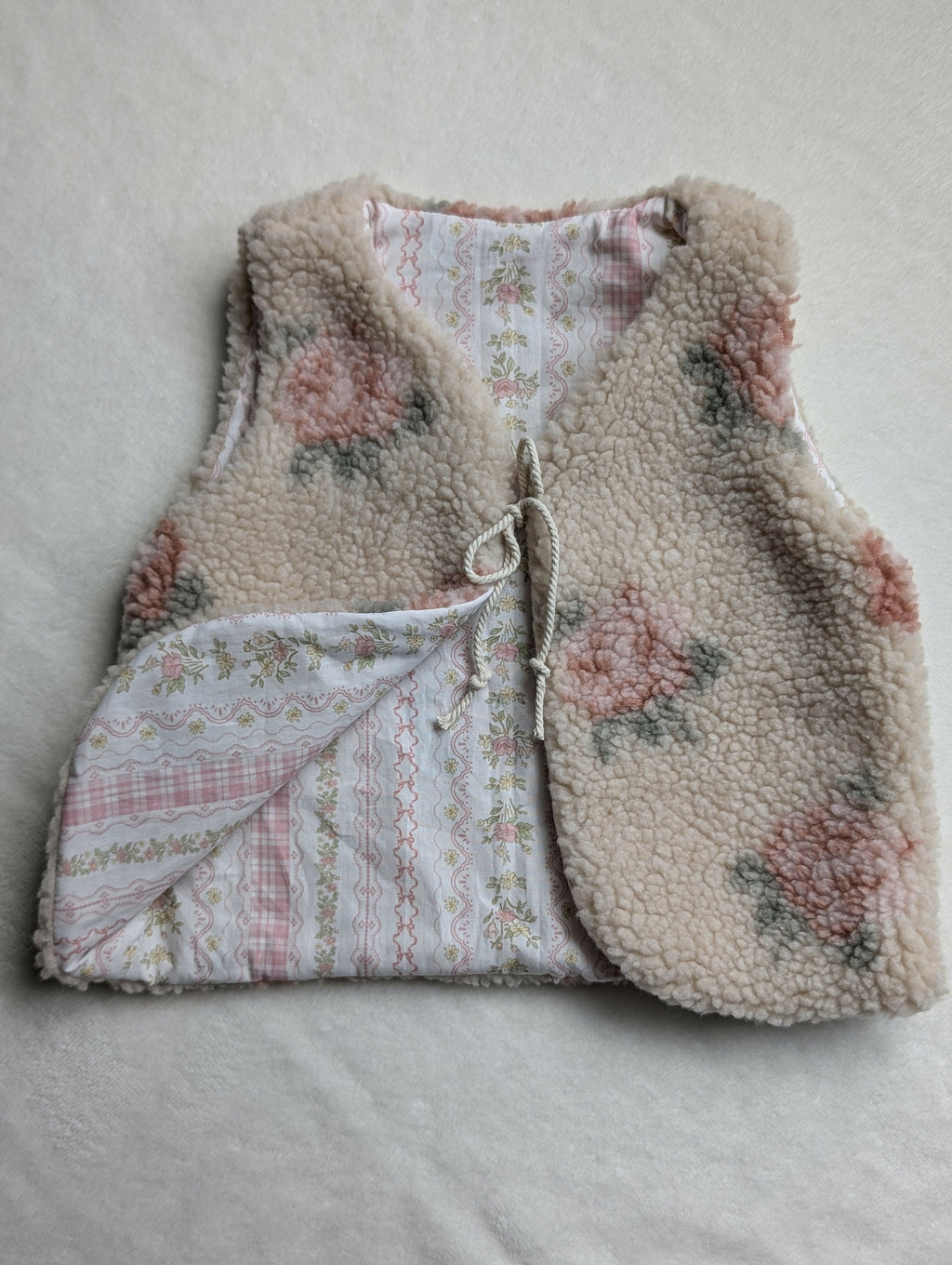 GILET DE BERGER 18 Mois 3 ans SHERPA Beige fleur rose et fleurs vintage