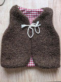 Gilet de berger réversible 18 mois 3 ans laine marron vichy vert