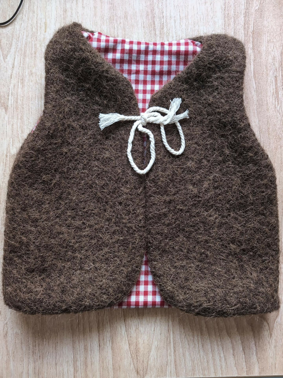 Gilet de berger réversible 18 mois 3 ans laine marron vichy vert