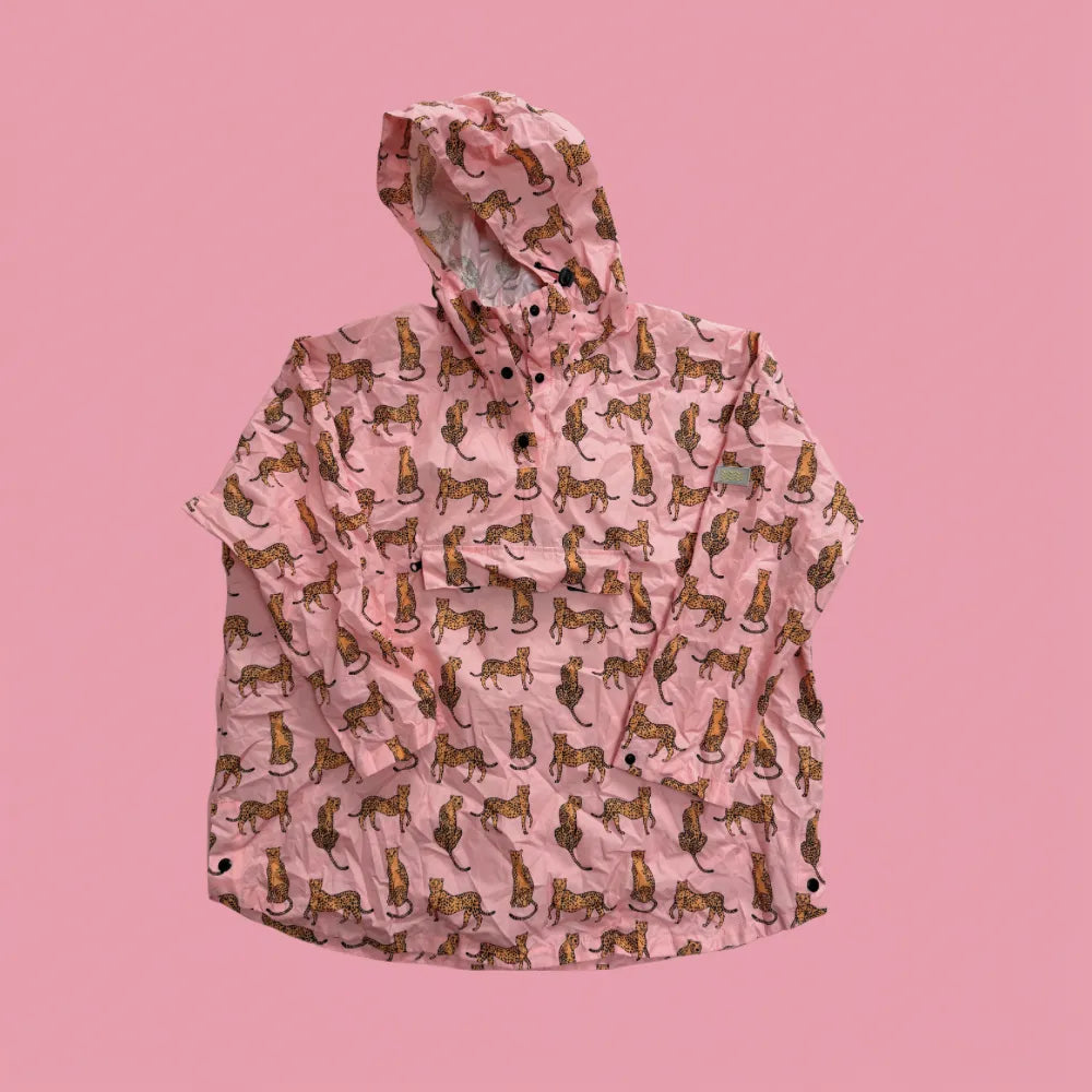 Poncho adulte imperméable rose avec imprimé léopard