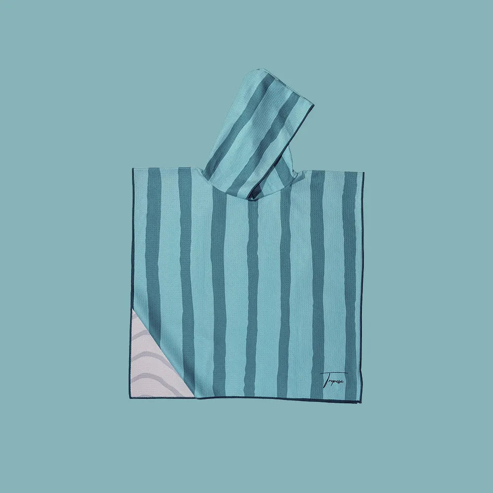 Poncho enfant rayé vert – léger & anti-sable