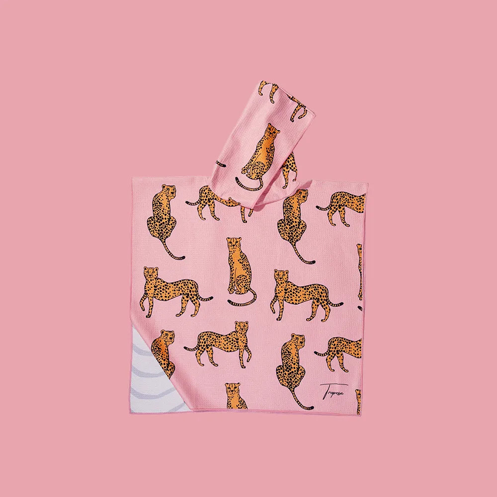 Poncho enfant rose léopard