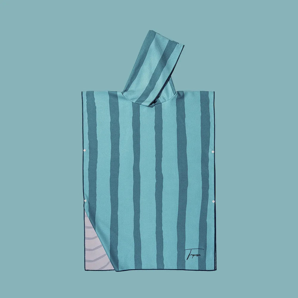 Poncho junior rayé vert – léger & anti-sable