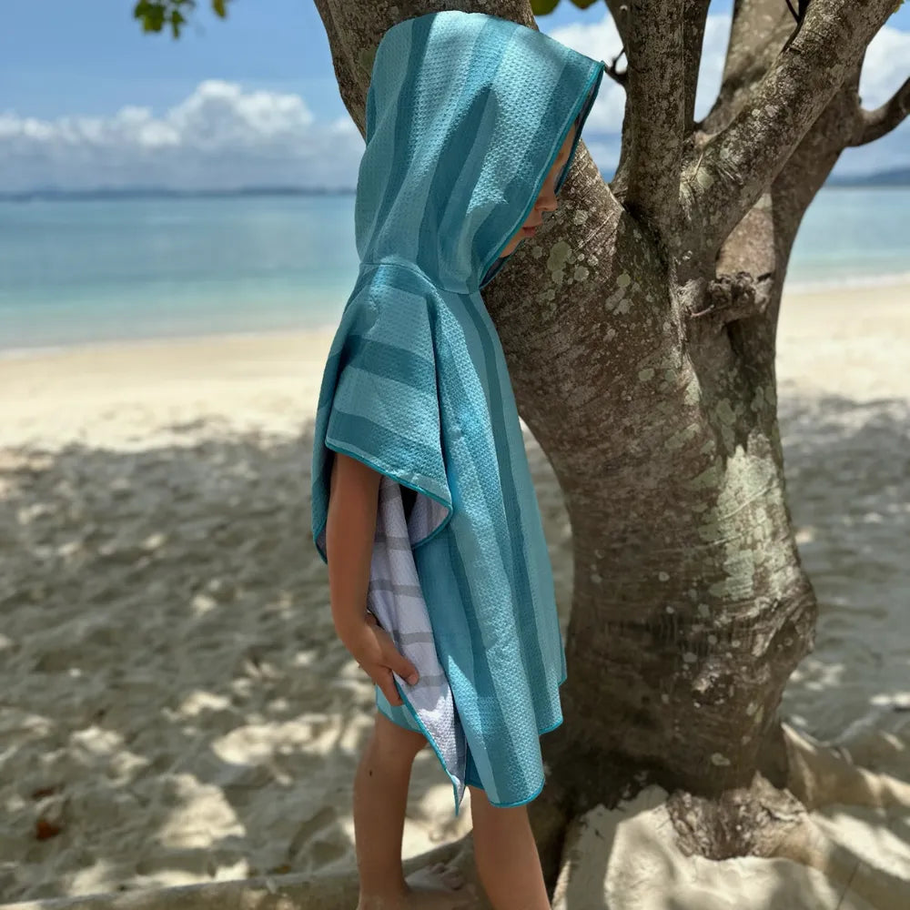 Poncho microfibre enfant rayé vert anti-sable
