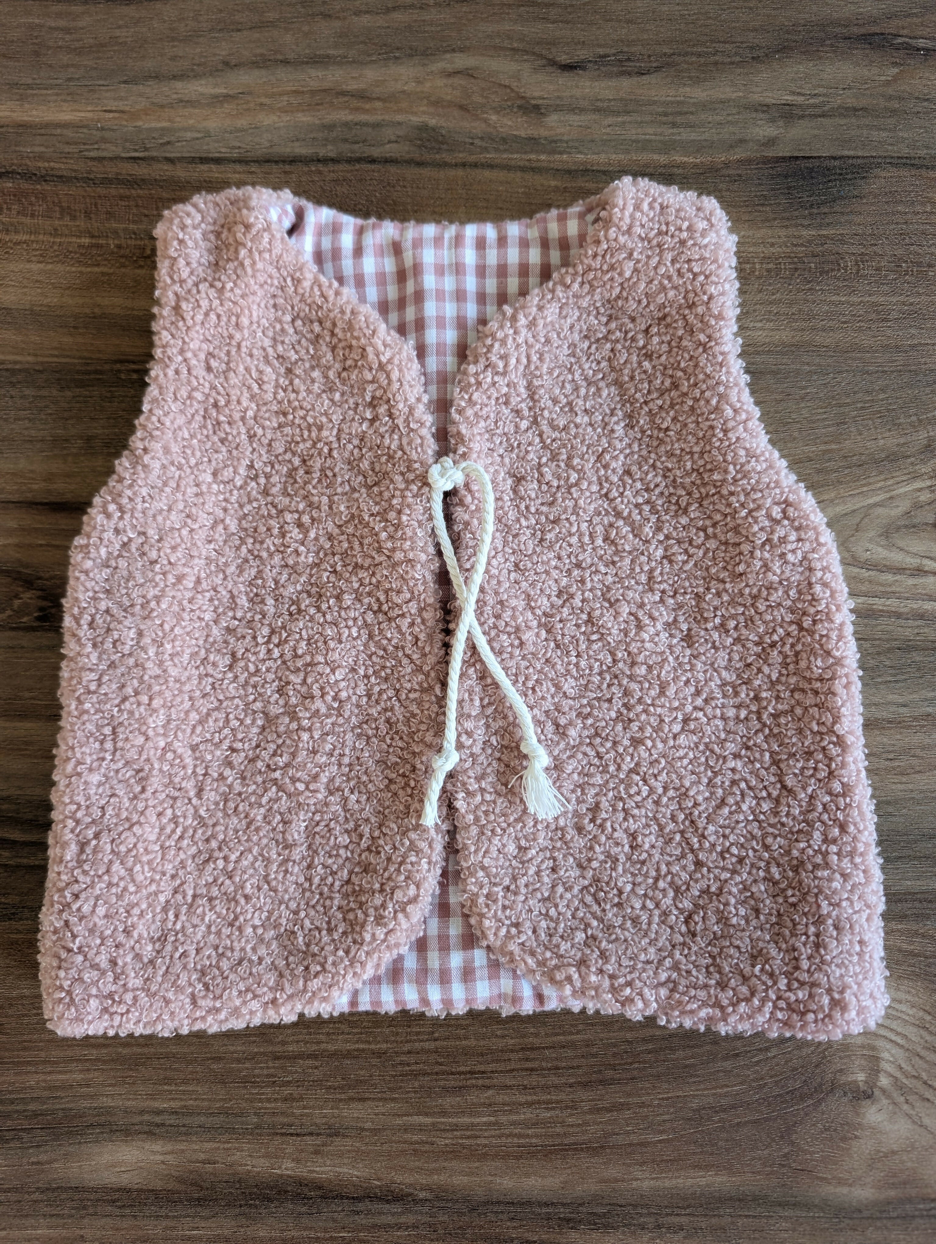 Gilet de berger réversible 18 mois 3 ans bouclette rose vichy rose