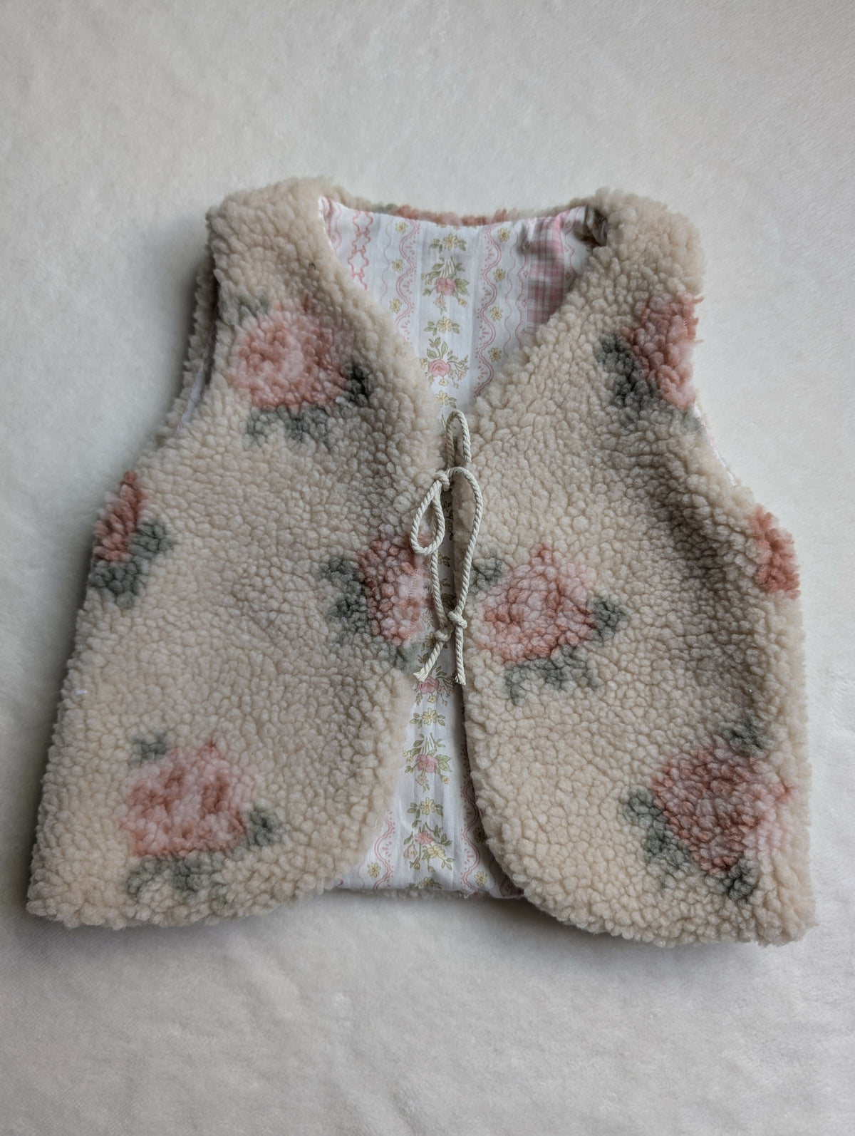 GILET DE BERGER 18 Mois 3 ans SHERPA Beige fleur rose et fleurs vintage