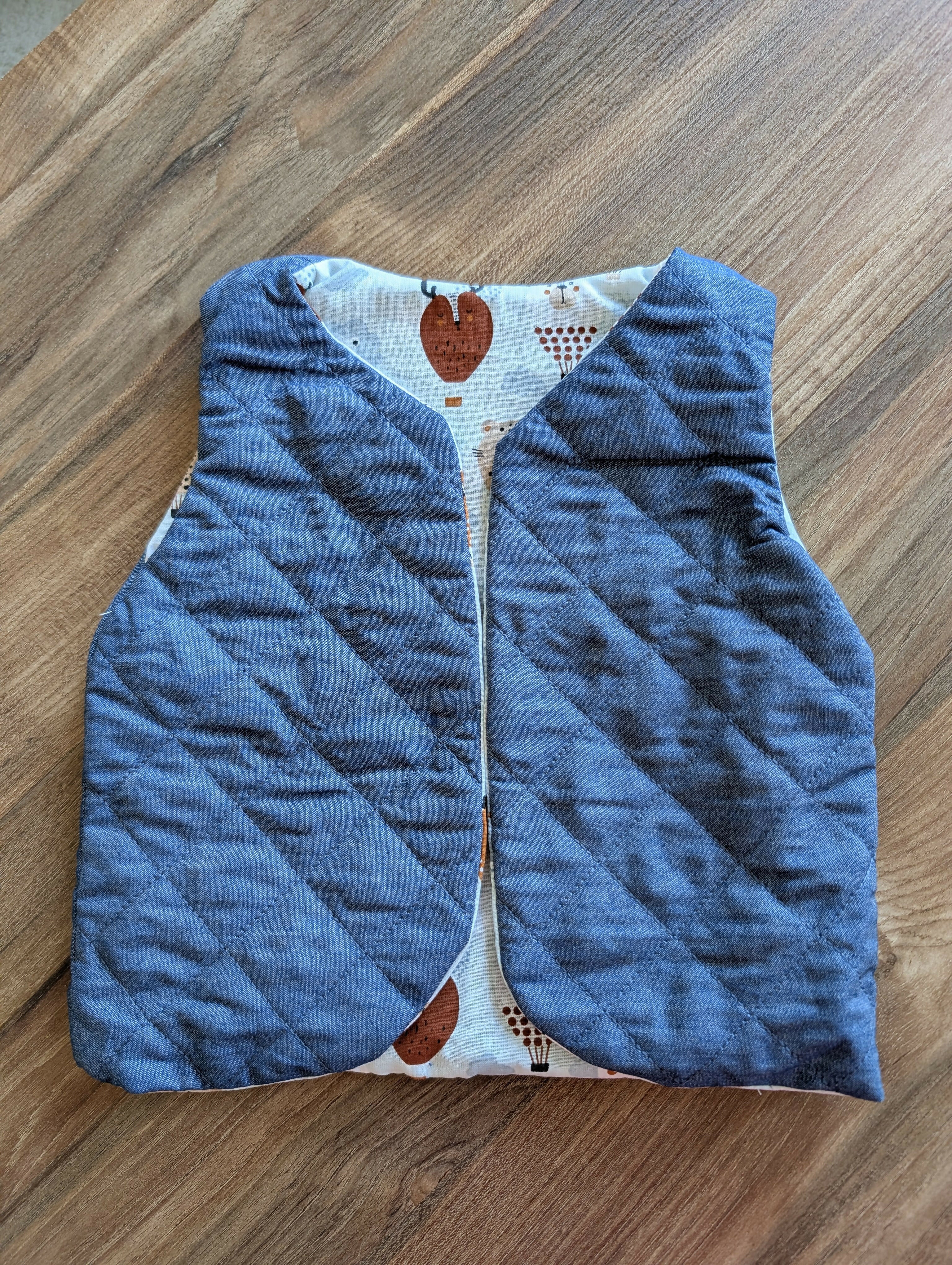 Gilet de berger réversible 18 mois 3 ans bleu montgolfière