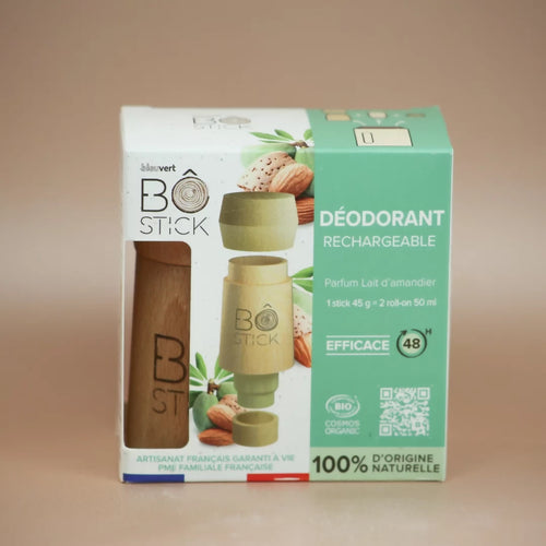 BÔ New formula – Wooden applicator and solid almond milk deodorant duo