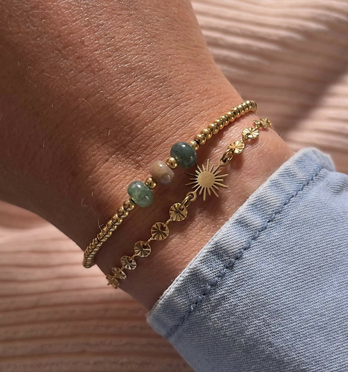 Bracelet 3 perles agate indienne