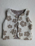 GILET DE BERGER 18 Mois 3 ans SHERPA Fleurs Beige vichy marron brodé