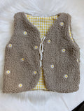 GILET DE BERGER 18 mois 3 ans SHERPA FLEURS VICHY JAUNE